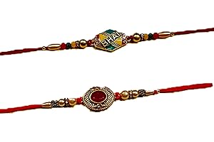 store indya Rakhi for brother - Set of 2 - V1, Medium, multi color amber, Medium, multi color amber