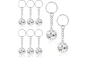 WUMZIRA 8 llaveros de bola de discoteca, llavero de fiesta de los años, llavero de bola de espejo plateado, suministros de fiesta de los años, juego de recuerdos de fiesta de Halloween y Navidad