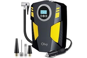Olvy Compresseur d'air 12V - Pompe à pneus électrique - Pompe à vélo électrique - Pompe à pneu à compresseur - Vélo/Voiture/Moto/Balle/Matelas pneumatique - Avec 4 pièces