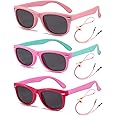 ROCF ROSSINI Pack of 3 Flexible Kids Sunglasses Polarized Sun Glasses Girls Boys Shades UV400 Protection Eyewear with Case for Age 2-8