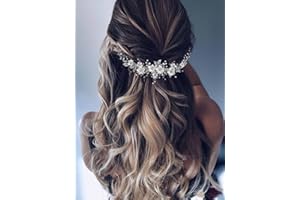 Vakkery - Accessori per capelli da sposa con fiori in argento, con cristalli e perle, viti per capelli da sposa per donne e ragazze