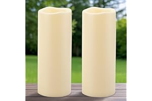 Yakpo 2 Pack 10 x 25.4 cm Large Waterproof Outdoor LED Candles with Timer, Battery Operated Outdoor Flameless Candle with Timer, Flickering LED Pillar Candles for Festival Outside Lantern Decorations