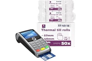 LYNNE PAYMENT SOLUTIONS Rotoli Pos 57mm x 18m x 12mm - Rotolo di carta termica per ricevute bancomat – Rotolini per dispositivi pos 57x40x12 (50 Rotoli)