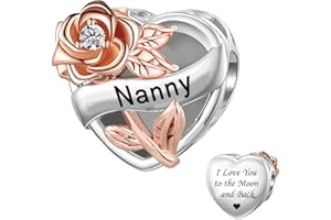 ZakiaHo Heart Love Mum Daughter Sister Nana Auntie Grandma Best Friend Charms for Bracelets Rose Flower Birthday Gifts for Women Compatible with Pandora Charms Bracelets