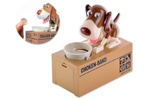 ds. distinctive style Piggy Bank, Brown and White - Fun Money Box for Kids, Children's Savings Toy with Robotic Dog Features