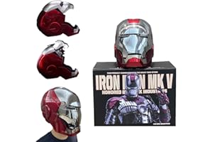 flydragon MARVEL Legend Iron Man Mk5 Electronic Helmet Jarvis 1:1 Wearable English Voice Control Electric Opening and Closing Mask with Touch Sensor Avengers Movie Role-playing Halloween Cosplay, Red