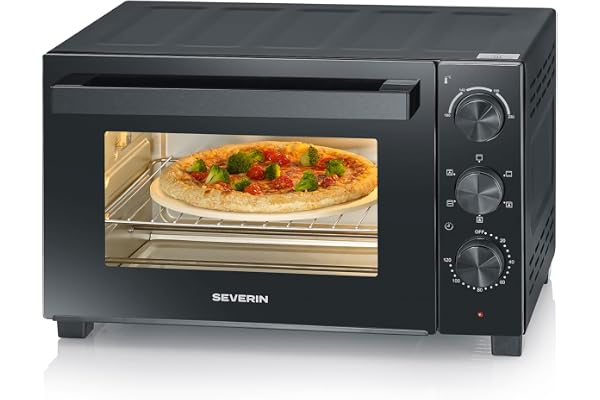 Severin bak- och toastugn med varmluftsfunktion, inklusive grillspett för kött, mångsidig varmluftsugn med 30 liters kapacitet, bakugn, 100–230 °C, timer 120 min, 1600 W, svart, TO 9020