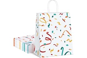 Dyforce 12 Stück Geschenktüten, Weiß Papiertüten mit Henkel, Kraftpapiertüten Klein Geeignet für Party, Geburtstag, Hochzeit, Süßigkeiten und Geschenke 15X8X21CM