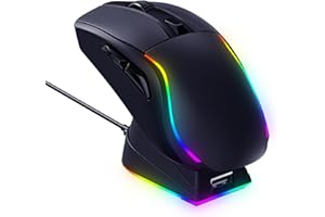 RisoPhy Kabellose Gaming-Maus mit magnetischer RGB-Ladestation, leichte Tri-Mode-Gaming-Maus, kabellos bis zu 20 KDPI, 300 IPS, 1000 Hz mit Chroma-RGB-Hintergrundbeleuchtung, Tasten vollständi