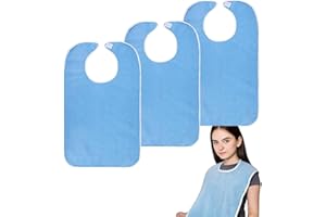 deegbbyi 3 Pezzi Bavaglino Adulti, Bavaglino in Spugna, Bavaglini per Adulti Lavabile, Riutilizzabile, con Hook and Loop Fastener, per Anziani Disabili Protezione per Vestiti Durante i Pasti (Blu)