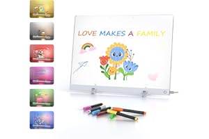 BAILKIND Pizarra acrílica de borrado en seco con luz, 35 * 25cm 6-Color Neon Glow Memo LED Light-Up Message Note Board with Stand as Night Light for Room/Store/Office/Festival/Gift, Touch Control, 7 Markers