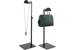 OLegei Set of 2 Adjustable Handbag Display Rack Stainless Steel Purse Display Holder Stand Shoulder Bags,Scarves, Hats, Necklaces Hanging Stand for Retail, Home (Black)