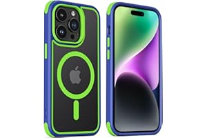 MobNano Hybrid Magnetisch Durchsichtig Hülle für iPhone 14 Pro Hülle [Kompatibel mit MagSafe] Stoßfest Bumper Transparent Starke Magnet Handyhülle Clear Silicone iPhone 14pro Case - Blau/Gelbgrün