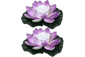 Yeehliny Schwimmende Lotuslichter, LED Wasserdichte Solar Seerosen Schwimmende solarleuchten Lotusblumen-Nachtlampe Lotusblüte Lotusblatt Teichlicht für Pool Teich Garten Deko (18CM-2PC-Lila)