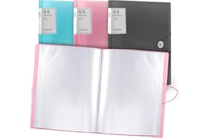 LOOKKA A4 Display Folder,60 Pockets A4 Display Book Folder with Plastic Sleeves and Safety Rope Presentation Folders Document Project for School and Offices (Pink) (Pink)