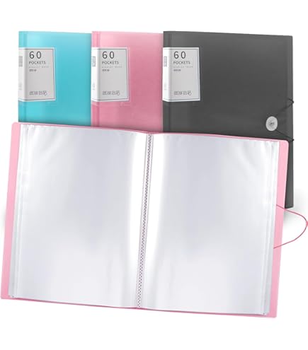 Porte-vues A4 - Pochettes En Plastique - 60 Pochettes (3 Couleurs