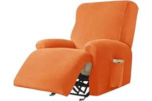 WWQQKJ Elastischer Relax-Samt-Sesselbezug, Relax-Liegestuhl-Bezug, 4 Stück, weicher, Rutschfester Relax-Sessel-Bezug, Liegesessel-Bezug mit Taschen for Wohnzimmer(Orange)