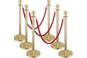 STORMSHOPPING 6Pack Stainless Steel Stanchion Post Queue w/ 5 PCS 5 ft Red Velvet Rope, Red Carpet Ropes and Poles, Gold Stanchion and Velvet Ropes Safety Crowd Control Barriers Set for Party Supplies