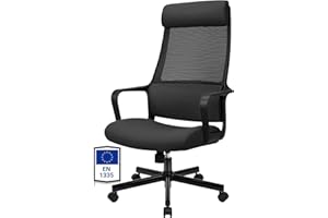 MELOKEA Silla de Oficina Ergonómica 200 KG con Reposacabezas Ajustable, Respaldo Alto, Soporte Lumbar Ergonómico y Función de Balancín, Silla de Escritorio de Malla, Certificada EN 1335, Negro