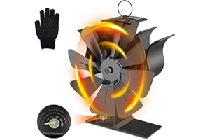 SUNJULY Ventola per Stufa a Legna, Ventola Stufa Legna con 8 Pale, Silenzioso Ventilatore per Camino, Senza Elettricità Alimentato Calore Ventola con Guanti Isolanti, per Legna Camino Pellet