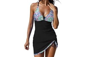 PVUCPOT Maillots de Bain Sexy Maillots de Bain 2 avec Jupe Bloc Femmes pièce Couleur Maillots de Bain Tankini Ensemble Juniors Maillots de Bain Tops