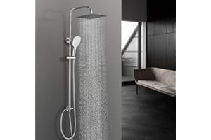 Görbach Sistema de Ducha sin Grifo Set de Ducha Conjunto Ducha de Altura Adjustable Juego ducha Baño con ducha Columna Ducha Completo con Alcachofa y Cabezal Ducha Rociador 20x20cm.