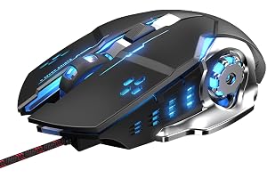 Gaming Wired Mouse, USB Optical Computer Mice, with RGB Backlit, 4 Adjustable DPI up to 4800, Ergonomic Gamer Laptop Mouse, With 6-Key Audio Macro Programming Button