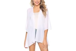 Irevial Kimono Mujer Cardigan Mujer Verano Manga 3/4 Playa Cardigan Boho Style Suelto Chal de Gasa Ropa de Baño Cover Up Kimono Bikini Cover
