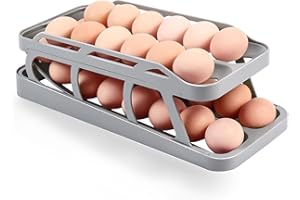 Mupopy Portauova, dispenser doppiopetto, automatico, frigorifero, deposito uova rotante, con 2 ripiani, salvaspazio per frigorifero (bianco) (grigio, 2 file e 2 ripiani)