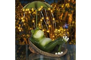 VOHESEA Figurines solaires de jardin grenouille avec lumière parapluie - Tortue - Décoration de jardin étanche - LED - Pour la décoration de la cour, le balcon, les cadeaux de jardin