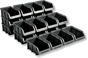 hünersdorff Lot de 24 boîtes de rangement empilables, taille 2, polypropylène (PP) incassable et recyclé, idéal pour les systèmes de rangement et de tri, les étagères, les rayonnages d'atelier, noir
