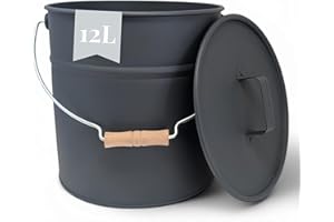 ‎LIVLIG53 LIVLIG Premium Ascheeimer mit Deckel 12L Anthrazit, verzinkter Eimer mit Deckel für Moderne Kamine, Premium Qualität aus Europa, Stilvolles Kaminzubehör für sichere Aufbewahrung von Kaminasche