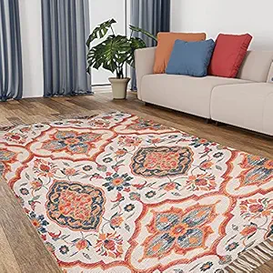 HOMADORN Chindi Handmade Printed Modern Dhurrie/ Rugs /Carpet for Living Room / Drawing Room Enhanced Decor for Bedroom (Multicolor, HD_Desgin2_3 x 5)