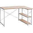 WOLTU Computer Desk Light Oak+White Office Desk Workstation L-Shaped Study Writing Desk Computer PC Laptop Table Workstation Dining Gaming Table for Home Office TSB11hei