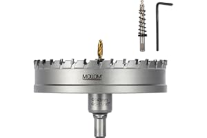 Mollom (145mm | 5-11/16") Scie cloche en carbure pour usage intensif avec 2 forets pilotes, coupe l'acier inoxydable, l'acier doux, le fer, le cuivre, le laiton et le plastique