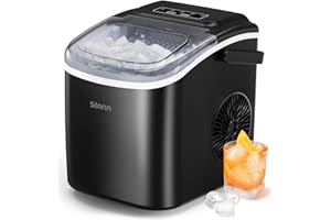 Silonn Eiswürfelmaschine, Eiswürfelbereiter 9 Würfel in 6 Minuten fertig, 12 KG in 24 Stunden, Selbstreinigende Kleine Eiswürfelmaschine, 2 Eiswürfel Größen für Küche, Büro, Bar und Party, Schwarz