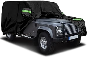 KISTRBA Waterproof Car Cover Fits for 1990-2016 Land Rover Defender 110, All Weather Outdoor Cover Full Car Cover with Door Zipper & Windproof Bands for Sun Snow Rain Dust Protection