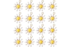 HugeDE 30 Pcs Enamel Daisy Flower Charms Necklace Bracelet Pendants Beads with Hole for Jewelry Making DIY Crafts,Yellow,White,1.3x1.6cm/0.5x0.6 inch