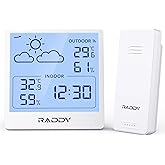 Raddy WF-50T Indoor Outdoor Thermometer Hygrometer Wireless Weather Station, Battery Powered Temperature & Humidity Monitor w