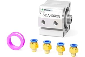 TAILONZ PNEUMATIC Small Thin Cylinder 40mm Bore 25mm Stroke Pneumatic Aluminum Pneumatic Air Cylinder SDA40-25