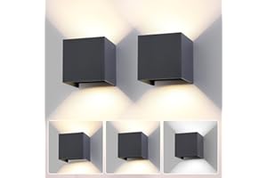 FUPE 2 Pack LED 15W Applique Murale Exterieur Interieur Lumière Réglable 3 Couleurs IP65 Étanche Lampe murale extérieures Moderne Applique carrée aluminium Réglage de l'angle d'éclairage 11CM Anthracite