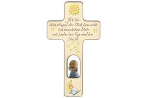 MaMeMi HOLZKREUZ für JUNGEN mit ENGEL & SEGENSSPRUCH aus Südtirol– ca. 20 x 11 cm – mit KINDERGEBETSBÜCHLEIN – Geschenk zur TAUFE, GEBURT, KOMMUNION – Deko fürs KINDERZIMMER mit WANDAUFHÄNGUNG