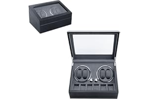 Mcbazel Automatic Watch Winder for 4 Watches & 6 Extra Storages with Blue LED,PU Leather 4 Watch Winder Box with Quiet Running Motor and 4 Rotation Mode Setting