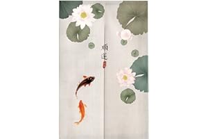 Surwin Estilo Chino Cortina de Puerta Japonesa Noren, Estilo Japonés Cortina de Puerta Interior Tela Tapiz Cortina de Partición para Hogar Habitación Cocina Tienda Restaurante (75x150cm,Hoja Loto)