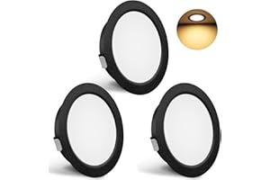 YindaLux Juego de focos LED empotrables 230 V, 3 W, 3000 K, luz blanca cálida, ultraplanos, 300 lm, orificio 55-58 mm, 15 mm plano, IP44, para armario con espejo, negro