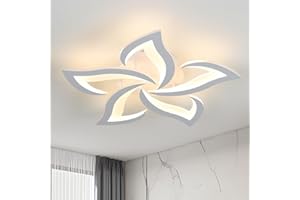 Lumiup Plafonnier Salon LED, 48W Plafonnier Moderne Fleur, 6500K Blanc Froid Plafonnier Aluminium, Plafonnier Chambrer, Éclairage de Plafond pour Cuisine, Salle à Manger (5 Pétales/Ø58CM)