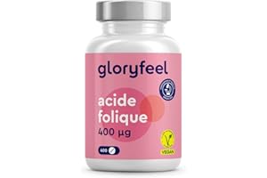 GLORYFEEL Acide Folique Vitamine B9, 400 Comprimés (13 Mois), Hautement Dosé avec 400µg par Comprimé, 100% Végétalien, Sans Additifs et Sans Arômes, Testé en Laboratoire