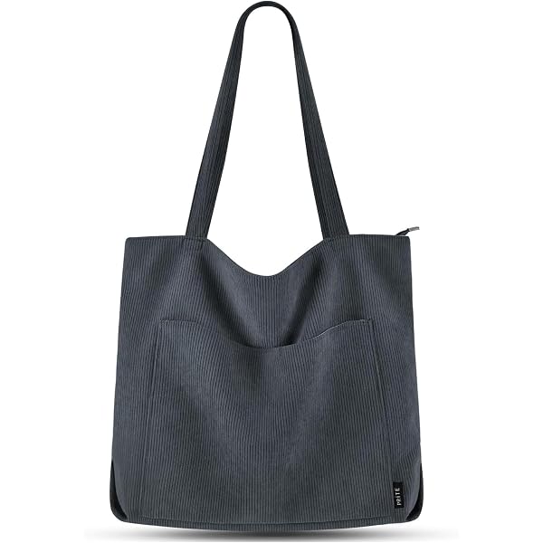 Sac Fourre Tout Femme Velours Côtelé KEYRI - Rayures Colorées - Grand Format Pour école Et Voyage