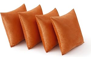 MIULEE Aksamitna poszewka na poduszkę, 40 x 40 cm, pomarańczowa, zestaw 4 sztuk, na sofę, do salonu, sypialni, biura