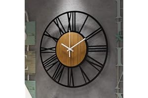 HAITANG Large Wall Clocks for Living Room,Silent,Non Ticking,Battery Operated Oversized Vintage Round Modern Wood Wall Clock for Bedroom,Farmhouse,Office Decor-24IN(60cm, Black,Roman numeral)